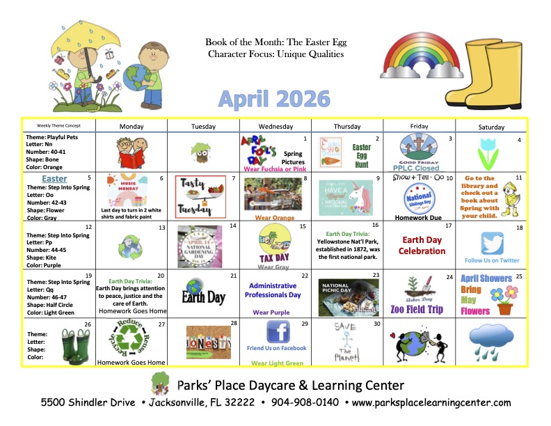 April Happenings at Parks' Place - Parks' Place Learning Center